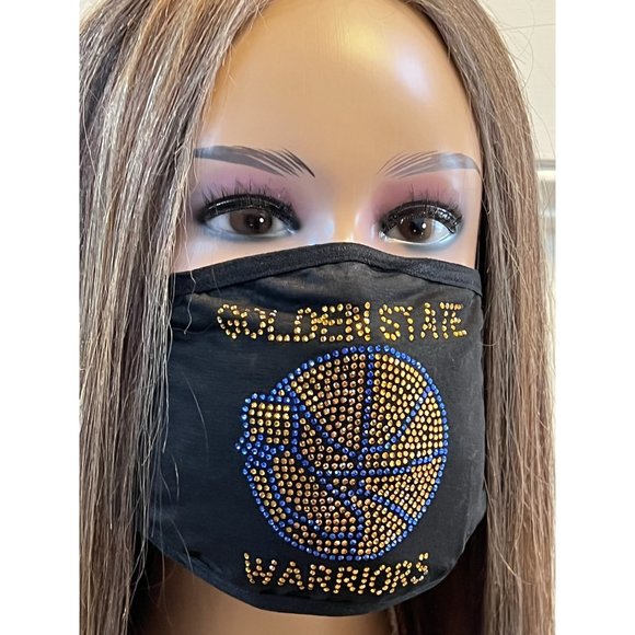 Golden State Warriors Rhinestone Bling Face Mask Washable - Picture 5 of 16